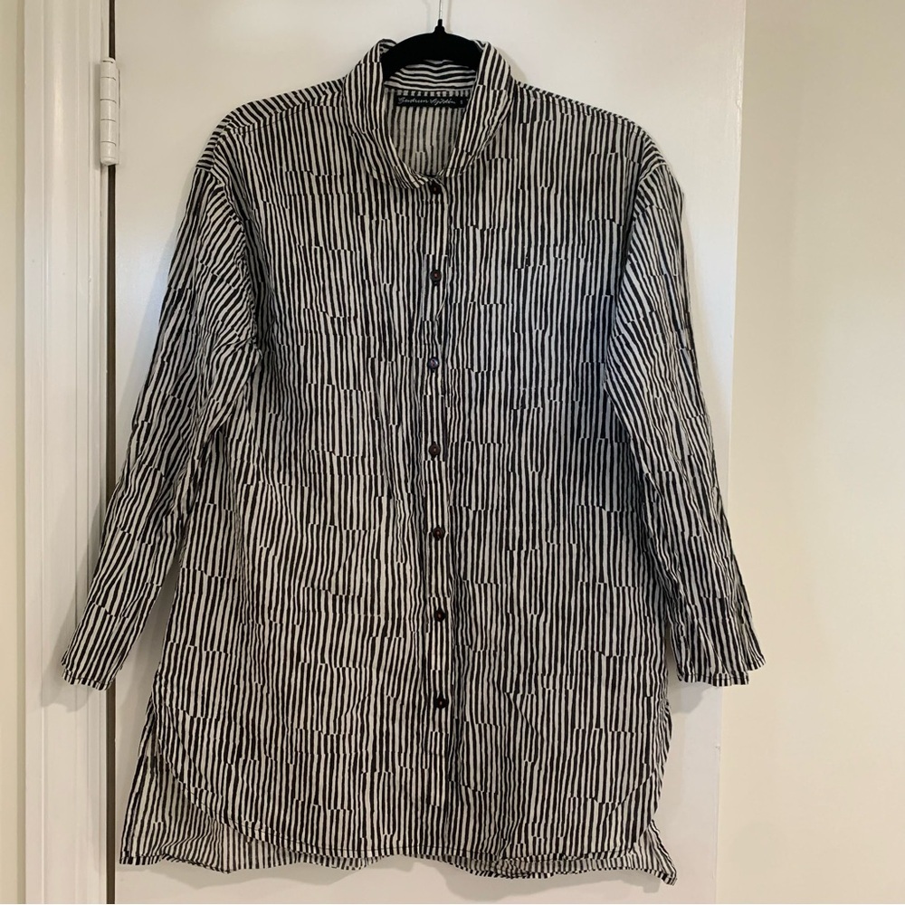 Gudrun Sjöden Striped Lightweight Tunic Lagenlook Woven Organic Cotton Sz Small - Picture 2 of 12